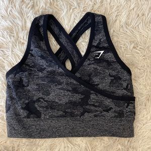 Gymshark camo black sports bra from the Adapt collection